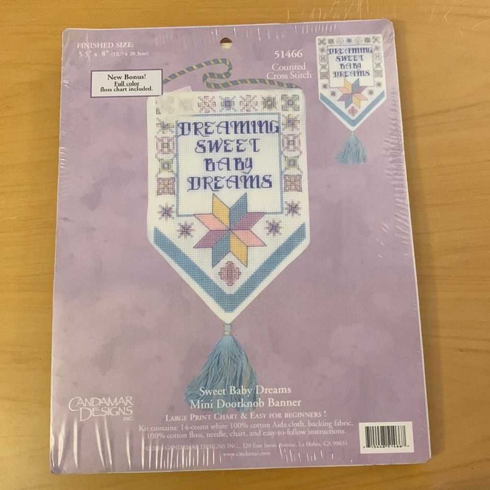 VINTAGE CANDAMAR DESIGNS COUNTED CROSS STITCH KIT DREAMING SWEET BABY DREAMS